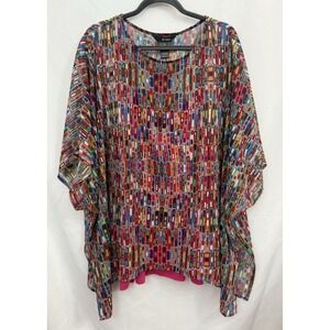 Ali‎ Miles Geometric Flowy Sheer Top With Attached Pink Cami Tank Womens Size 1X